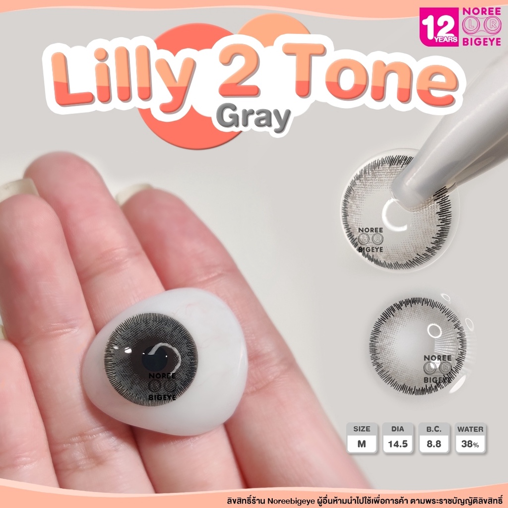 Lilly2tone Gray/สีเทา [สายตาสั้น -0.00 ถึง -10.00] Size Bigeye (M) คอนแทคเลนส์ /ยี่ห้อ Pretty Doll