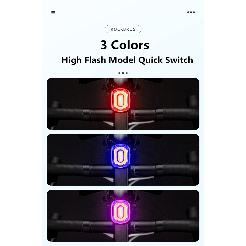 ROCKBROS ไฟท้ายจักรยาน กันน้ํา IPX6 2 แบร็คเก็ต 3 สี — صورة 4