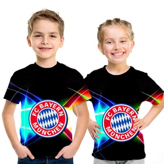 เสื้อยืดแขนสั้นลําลอง พิมพ์ลาย Bayern Munich Football Club 3 มิติ แฟชั่นฤดูร้อน สําหรับเด็กผู้ชาย และเด็กผู้หญิง