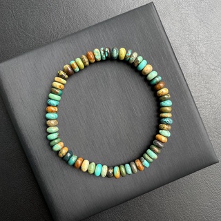 กำไลหินแท้ เทอควอยซ์ ธรรมชาติ (Smoky Turquoise) from Tibet 6mm Button shape