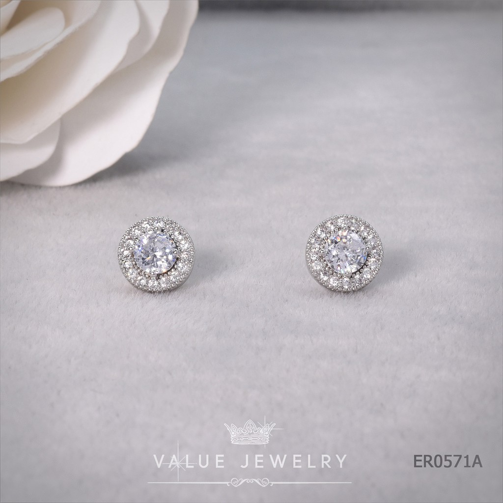 Value Jewelry ER0571 กว้าง0.9cmยาว0.9cm ต่างหู ตุ้มหู แฟชั่น ขายดี ราคาส่ง เพชร CZ คริสตัล ไม่ลอก ไม่ดำ ไม่แพ้ ไม่คัน