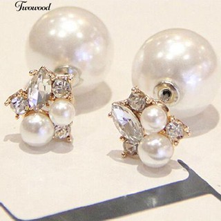 คู่หยิบหรูหราคู่ Faux Rhinestones เพิร์ลต่างหูสตั๊ดน้ำหยด