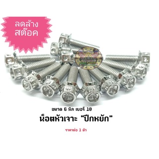 น็อตหัวเจาะ"ปีกหยัก" เลสเงิน ขนาด 6x10-6x90 เบอร์10 ราคาต่อ 1 ตัว