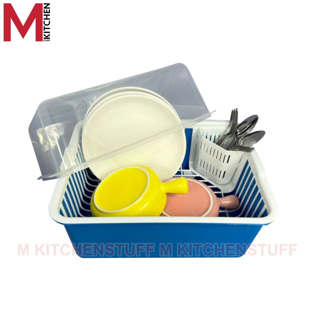 M KITCHEN ที่คว่ำจาน ชั้นวางจาน ชั้นคว่ำจาน ที่คว่ำแก้ว ถาดคว่ำแก้ว พร้อมฝาปิด (C1)
