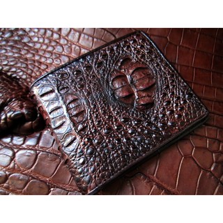 กระเป๋าสตางค์หนังจระเข้Brown Vintage1944 100% Handmade Genuine crocodile Head skin Leather bifold men  wallet