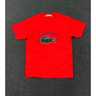 [S-5XL] LACOSTE เสื้อยืด คอกลม พิมพ์ลายหนังจระเข้ สําหรับผู้ชาย