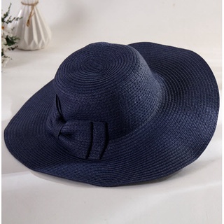 YM-042 หมวกทรง Wide brim สีกรม ข้างหมวกมีโบว์ประดับ ใส่เดินชายหาด ใส่ในโอกาสต่างๆก็เก๋สุดๆ