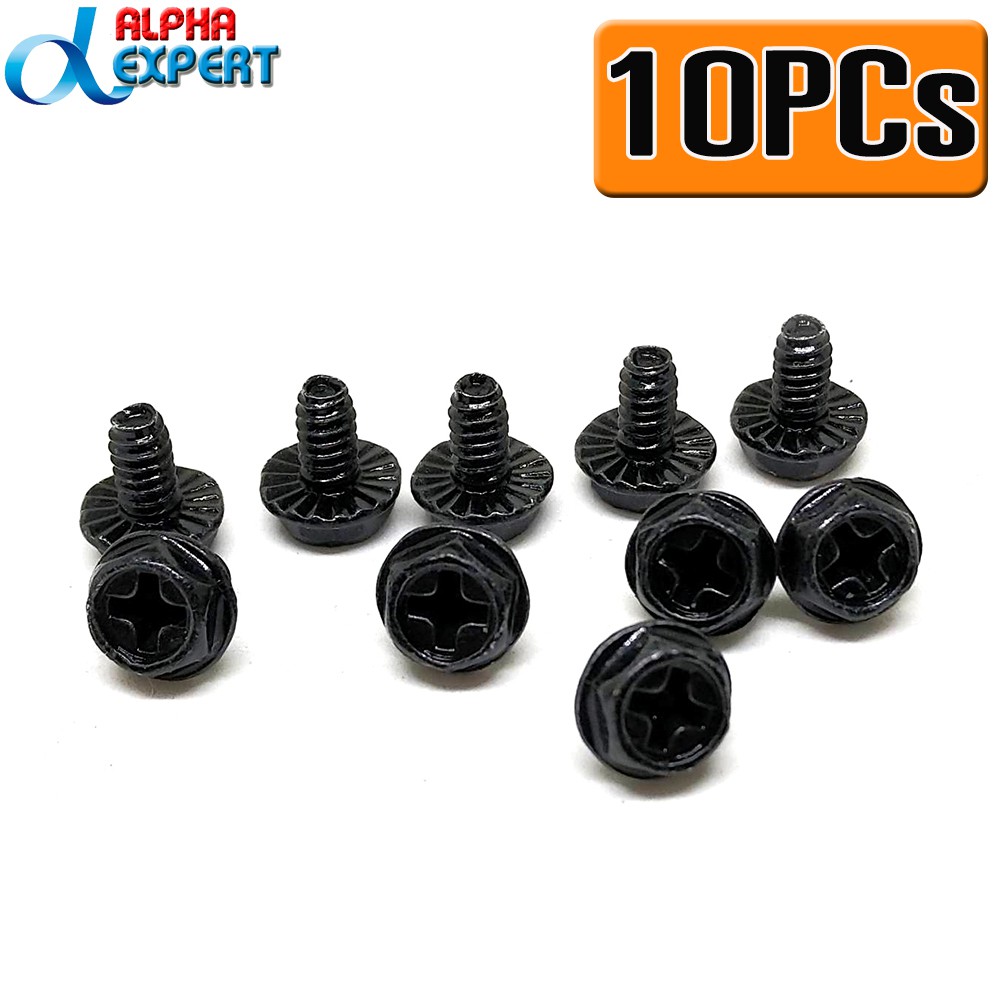 น็อตคอมพิวเตอร์ 10PCs Toothed Hex 6/32 Computer PC Case Hard Drive VGA Motherboard Mounting Screws 10X6mm(Black,Silve)
