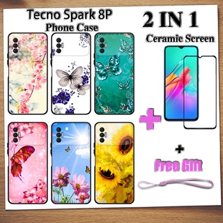 2 IN 1 Tecno Spark 8P เคสโทรศัพท์ พร้อมกระจกนิรภัย เซรามิค ป้องกันหน้าจอ ฟิล์มโค้ง ผีเสื้อ