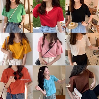 🔥เสื้อยืดแขนสั้น ฟรีไซส์ ผ้าใยสังเคราะห์ผสม ไม่ยับ