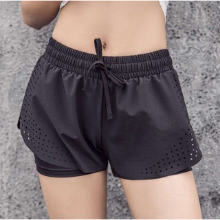 Womens Running Shorts กางเกงออกกำลังกายขาสั้นผู้หญิง วิ่ง ฟิตเนส 2IN1 Doubel Layer มีซับด้านใน