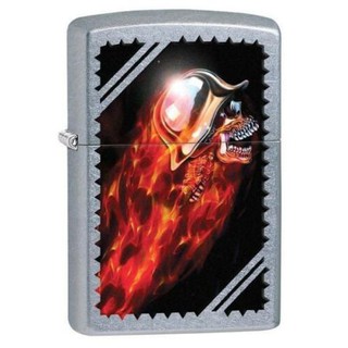 ZIPPO Lighter 29067 Flaming Skull Fire Street Chrome NEW 2016 Release