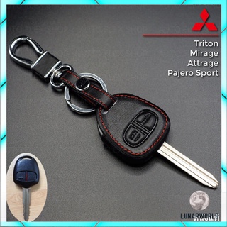 ซองหนังหุ้มเคสกุญแจรีโมทรถยนต์ Mitsubishi มิสซูบิชิ รุ่น Pajero / Triton / (กุญแจเสียบ) (2ปุ่มกด) (1ชิ้น) สีดำ