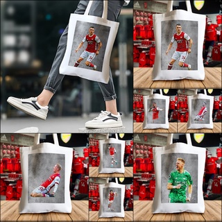 กระเป๋าผ้าแคนวาส ลายนักฟุตบอลอาร์เซนอล Arsenal canvas tote bags ลายภาพวาดสเก็ตสีน้ำ บนลายเหล็กขูดขีด