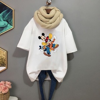 เสื้อยืดคอกลมลายการ์ตูนขายดีรอบปี2020 มีสีขาว-ดำ MICKEY พิมพ์ลายน่ารัก (S-2XL)ป่า