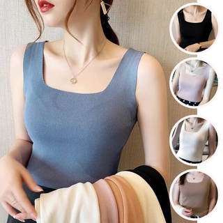 พร้อมส่ง เสื้อยืดแขนกุด ผ้าเรยอนถัก สีพื้น พลัสไซซ์ สําหรับผู้หญิง