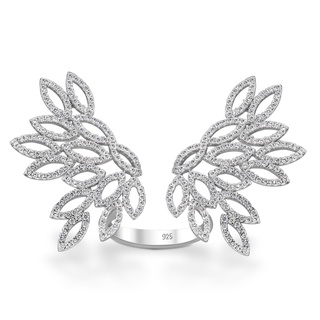 SILVER THAI 925 sterling silver crystal leaf shaped ringแหวนรูปใบไม้ปีกนกคริสตัลเงินแท้925