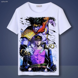 เตรียมจัดส่ง►☾JOJO s Bizarre Adventure รอบผู้ชายและผู้หญิงเสื้อยืดคอกลมแขนสั้นเสื้อผ้าแนวโน้มฤดูร้อนสองมิติทุกการแข่งขัน