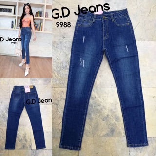 G.D jeans #9988 🌸🌸🌸กางเกงยีนส์ขายาว ผ้ายืดสีเข้ม ทรงเดฟ ใส่แล้วขาเรียวสวย แมทกับเสื้อได้ทุกแนว จัดด่วนๆจ้า