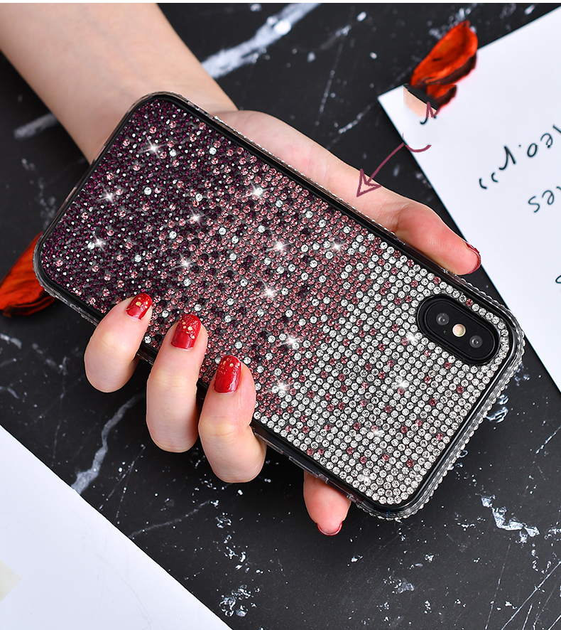 Compatible iPhone Cases 12 12pro 11 Pro 6 7plus 8plus 11pro 11promax 7 8 Plus 6s 6plus Xs XR X SE 2020 Xsmax Bling Cases Gradient Side Diamond Glitter Casing Girls Female Back Cover For Gift