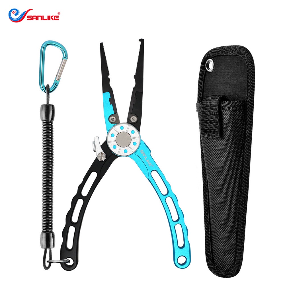 Sanlike ตกปลา Plier ใบมีดเหล็กไทเทเนียมการบินอลูมิเนียม Lure Pincer Hook Remover พร้อมเชือกเส้นเล็กสําหรับการตกปลาน้ําเค็ม