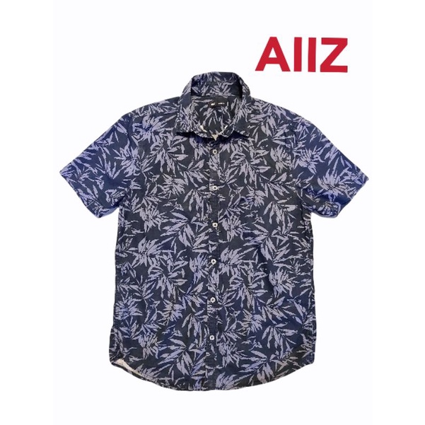 เสื้อเชิ้ตแขนสั้น ผู้ชาย AIIZ แท้ สีน้ำเงิน ลายดอก ไซส์ S มือสอง