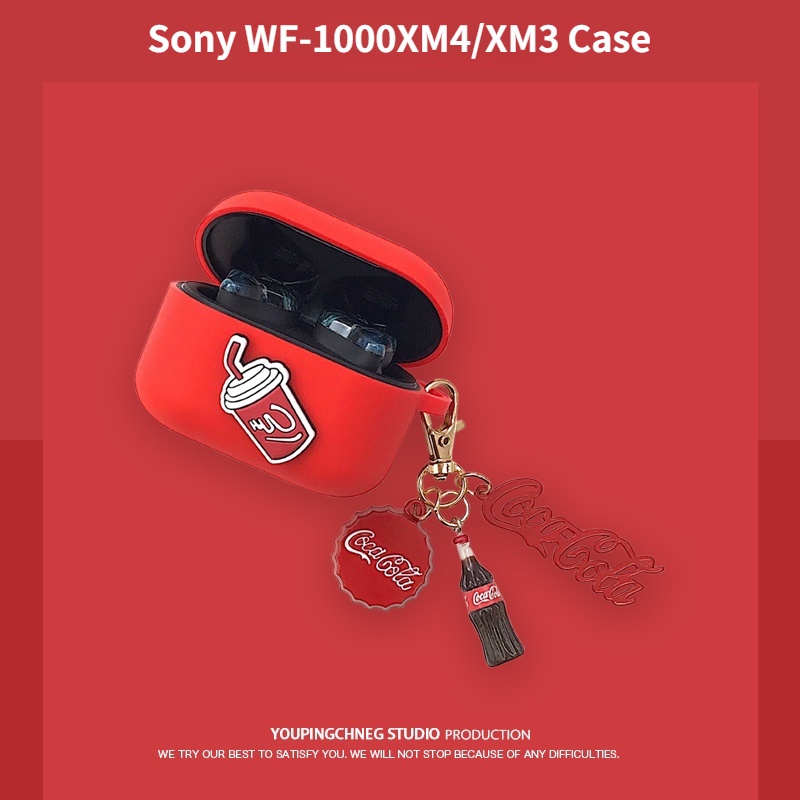 Sony WF-1000XM4 Case จี้พวงกุญแจโลหะ Coca-Cola สร้างสรรค์ Sony WF-1000XM3 ซิลิโคนนิ่ม Sony WF-SP800N เคสหูฟังบลูทูธ เคสป้องกัน Sony XB700 เคสหูฟัง