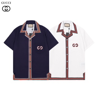 Gu--cc เสื้อเชิ้ตลําลอง พิมพ์ลายโลโก้ แฟชั่นฤดูร้อน