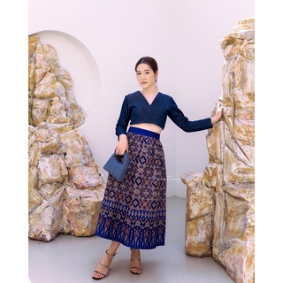 กระโปรงย้วยยาว กระโปรงผ้าไทย สั่งตัดได้ค่า Bella Skirt (Thai Classic Blue)