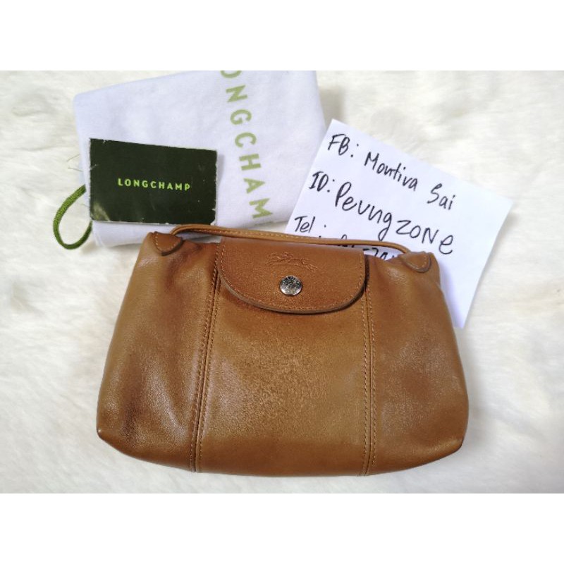 longchamp​ cuir mini​ หนังแกะ​ สีน้ำตาล