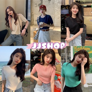 JJ Shop​💜​พร้อมส่ง  เสื้อไหมพรมแขนสั้น คอกลม ผ้านิ่มผ้าร่องใส่งายสบายเรียบๆน่ารัก "6788" -C