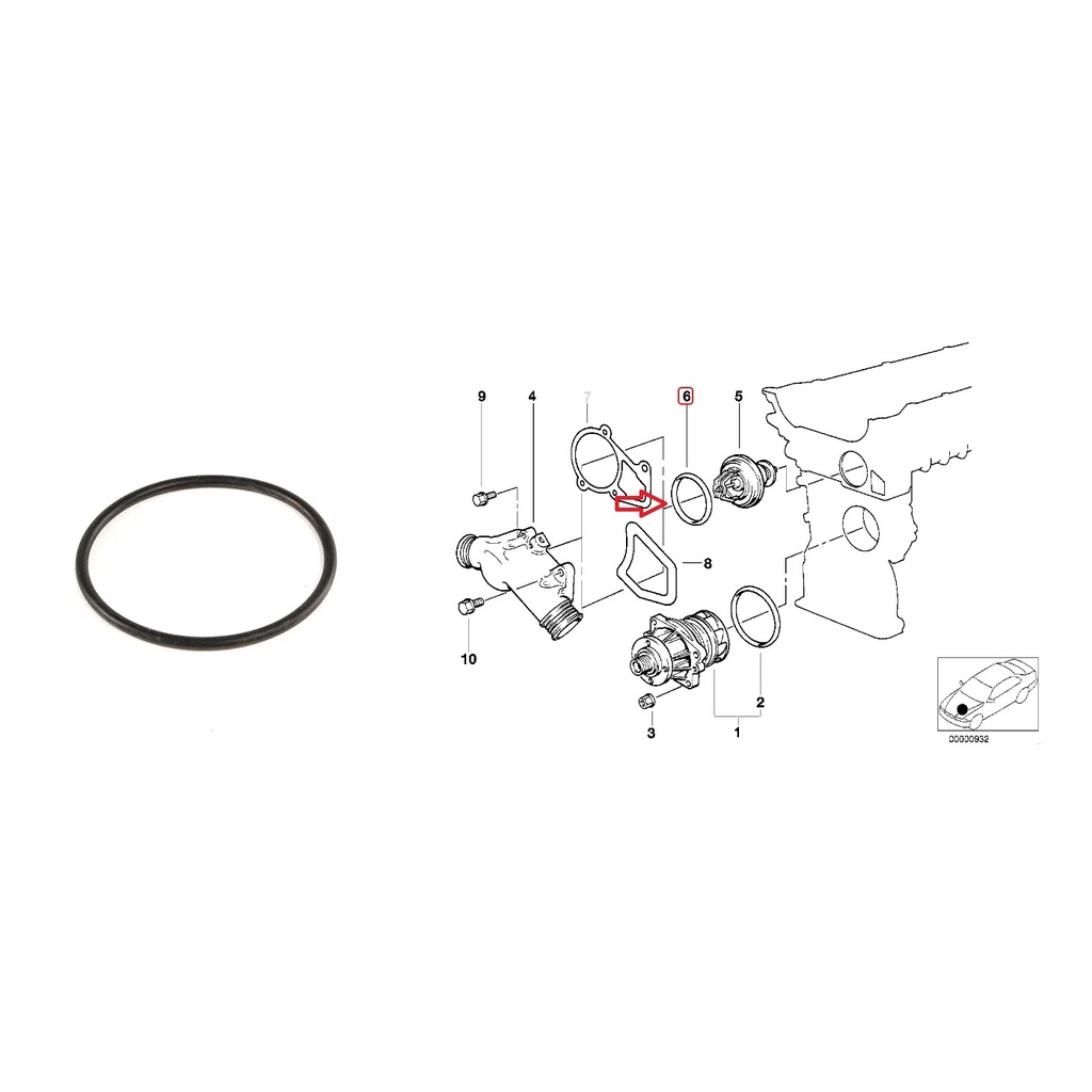 BMW โอริงฝาครอบวาล์วนํ้า ( กลม ดำ ) เครื่อง M40 M50 รุ่น E30 E34 E36
