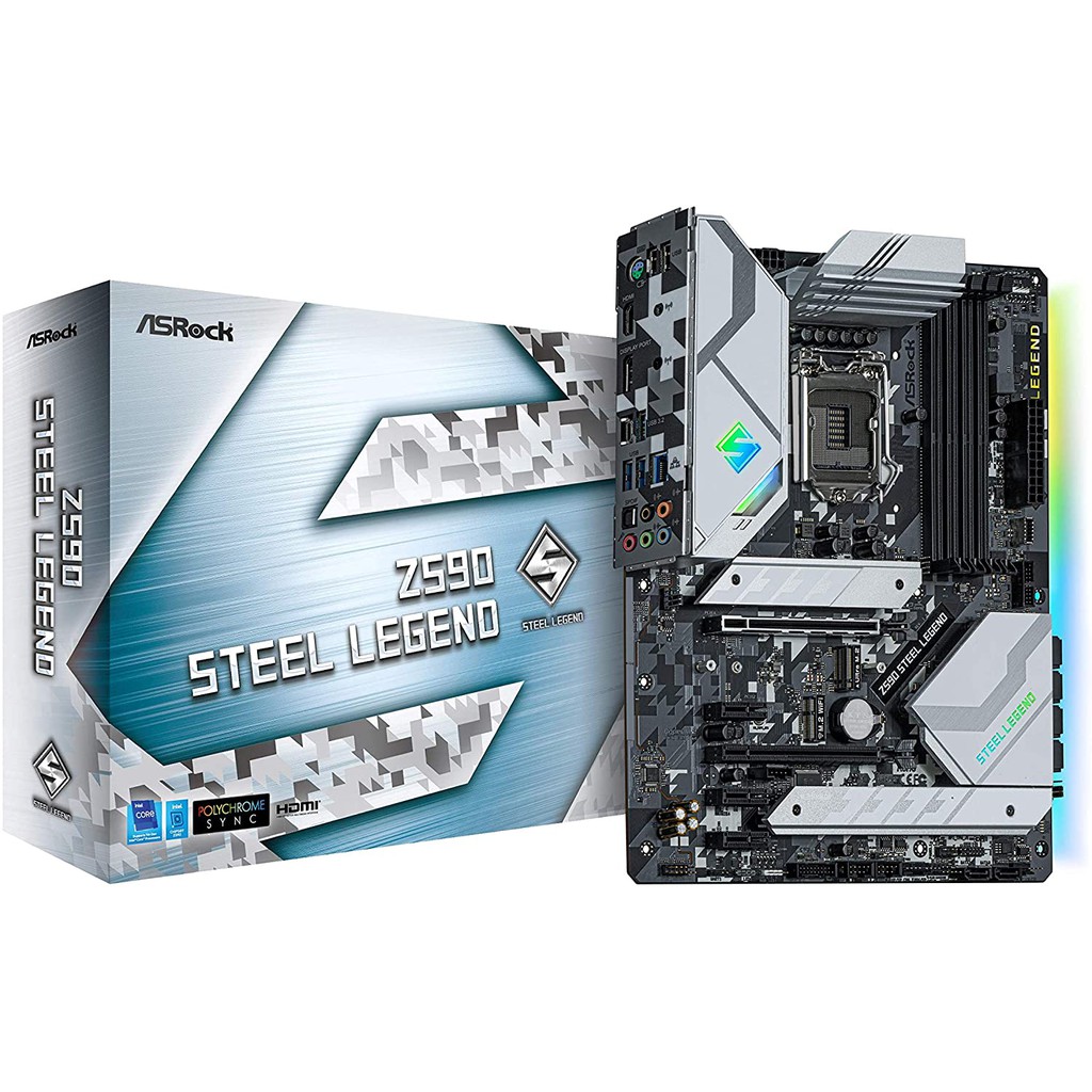 ASRock Z590 Steel Legend Compatible with Intel 10th and 11th Generation CPU (LGA1200) Z590 with Chip