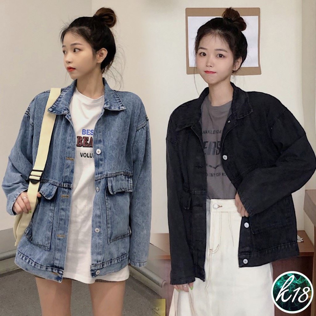 K18 Korean เสื้อยีนส์แฟชั่น สไตล์กระเป๋าใหญ่