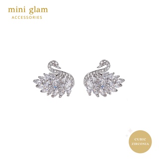 Miniglam White Swan Crystal Stud Earrings ต่างหูคริสตัลรูปหงส์สีเงิน ชุบทองคำขาว (รุ่นใหม่)