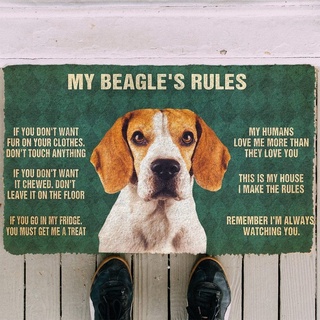 พรมเช็ดเท้า ผ้าสักหลาด แบบนิ่ม กันลื่น พิมพ์ลาย Please Remember Beagle Dog House Rules สําหรับตกแต่งบ้าน