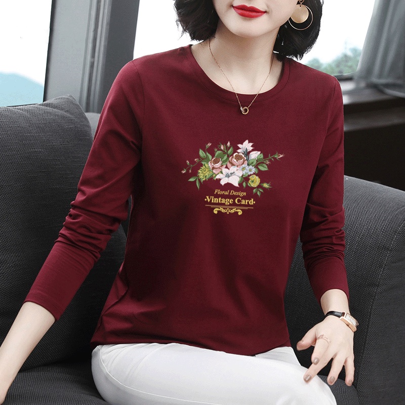 เสื้อยืดแขนยาวเสริมหลายสี Simple Top Bottoming เสื้อฤดูใบไม้ผลิฤดูใบไม้ร่วงเวอร์ชั่นเกาหลีหลวมขนาดใหญ่แฟชั่นการพิมพ์นุ่มสบายทุกการแข่งขันขนาดบวก