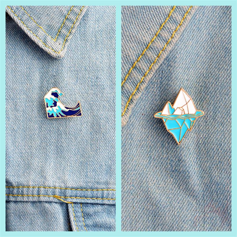 &gt; Ready Stock &lt; ❉ Ukiyoe Pins ❉ 1Pc Sea Wave / Iceberg Metal Collection Brooches Pins