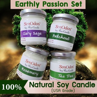 SenOdos ชุดของขวัญ ของที่ระลึก ของชำร่วย เทียนหอมอโรม่า Soy Candles Earthly Big Setขนาดใหญ่ 190g x 4 กลิ่น