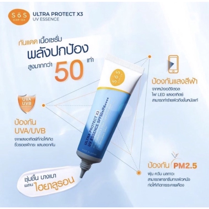 SOS Ultra Protect X3 UV Essence SPF50PA30ml.SōS เอะสึ โอ เอะสึ อัลตรา ...