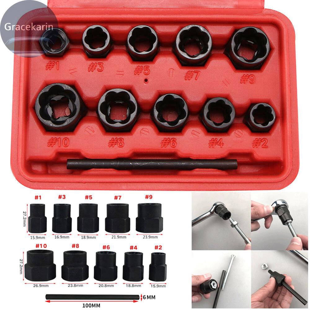 Nut Remover Kit Repair Socket Rounded Locking Wheel Lug 11pcs Hex Bolt Extractor Set Extraction