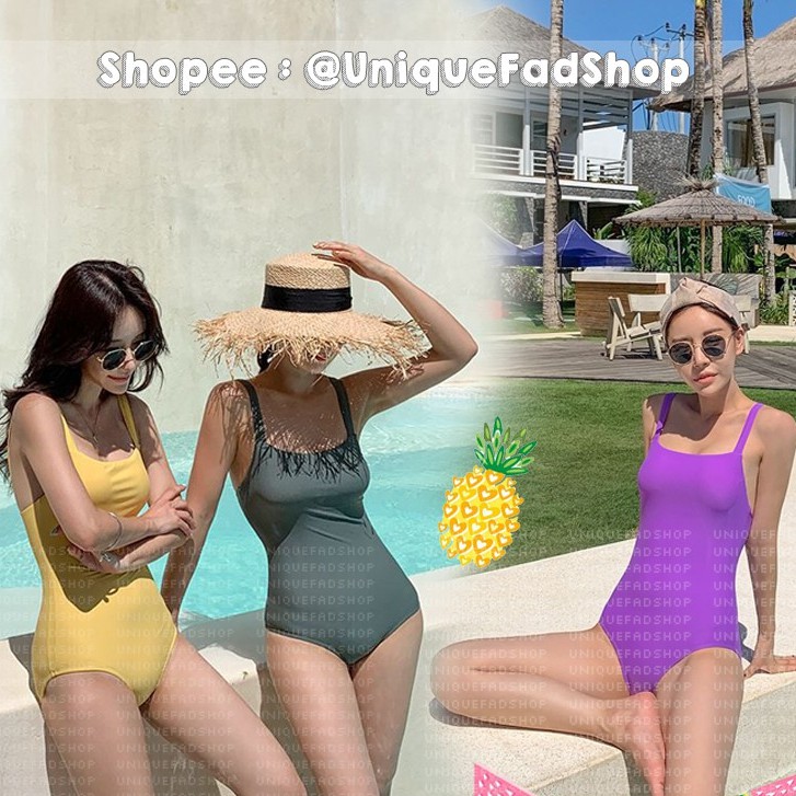 ส่งจากไทย🇹🇭 M,L,XL บิกินี่ ชุดว่ายน้ำ วันพีช สายเดี่ยวเบสิค สายเส้นใหญ่ เต็มก้น สีสันสดใส น่ารักสุดๆ