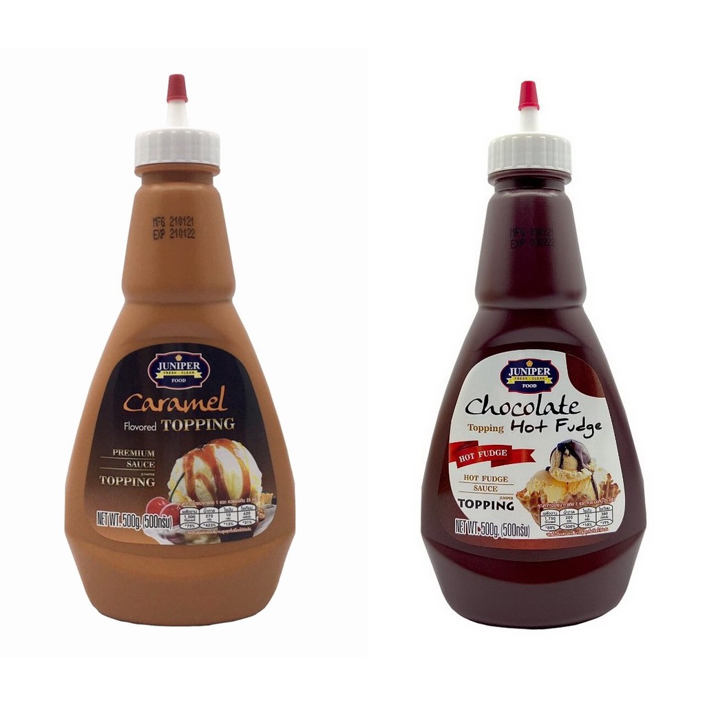 Set Topping juniper (คาราเมล + ช็อกโกแลตฮอทฟัดจ์) ขนาด 500 กรัม