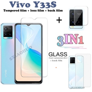 (3 In 1) Vivo Y33S Y73 Y33T กระจกนิรภัยใส ป้องกันหน้าจอ + ฟิล์มกล้อง + ฟิล์มด้านหลัง สําหรับ Vivo Y01 Y21 Y21T ฟิล์มกระจกนิรภัย