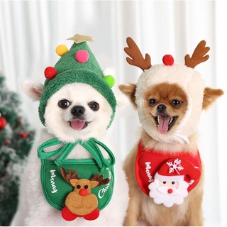 (พร้อมส่ง) อุปกรณ์แต่งตัวสัตว์เลี้ยง หมวกและผ้ากันเปื้อนหมาแมว สำหรับเทศกาลคริสต์มาส Christmas แยกขาย