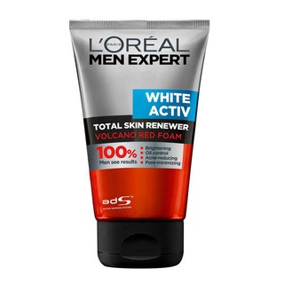 LOreal Men Expert White Activ Anti-ACNE Total Skin Renewer Volcano Red Facial Foam 100ml.เพื่อผิวหน้ากระจ่างใสและลดสิว