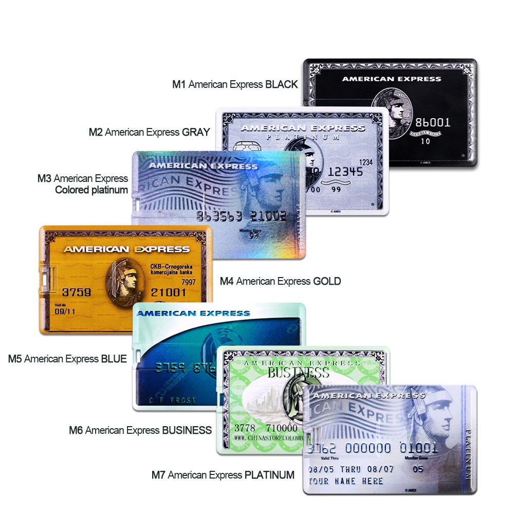 American Express บัตรเครดิตแม่แบบ usb แฟลชไดรฟ์หน่วยความจําธนาคาร 4GB 8GB 16GB 32GB 64GB 128GB Pendr