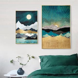 Nordic Abstract Landscape Geometric Mountain Wall Art Ocean Stars Canvas Painting Poster Print Wall Picture