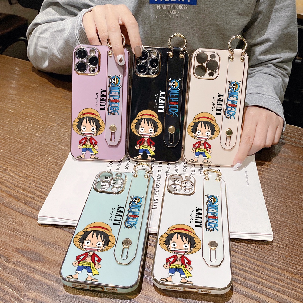 IPhone 13 12 Pro MAX Mini เคสไอโฟน สำหรับ Case Anime Hat Luffy เคส เคสโทรศัพท์ เคสมือถือ Wrist Strap Casing Full Cover Soft Electroplating TPU Cases #8