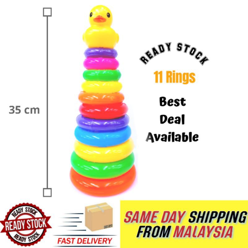 Baby Kids Early Learning - ชุดของเล่นแหวนซ้อนพร้อมเป็ดน้อย - ชุดแหวน 11 ชิ้น! Stack up Education & C